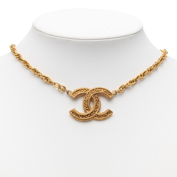 CHANEL Authentic Vintage Gold Logo Necklace